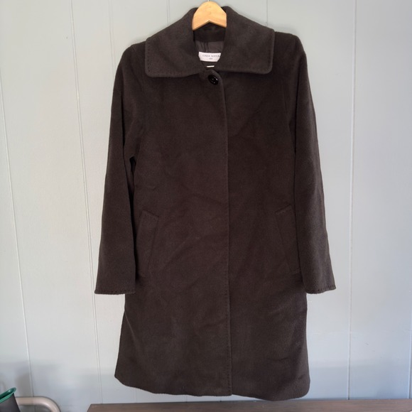 Chocolate brown alpaca wool coat Cinzia Rocca quiet luxury minimalist Italy Sz 8 - Picture 1 of 9